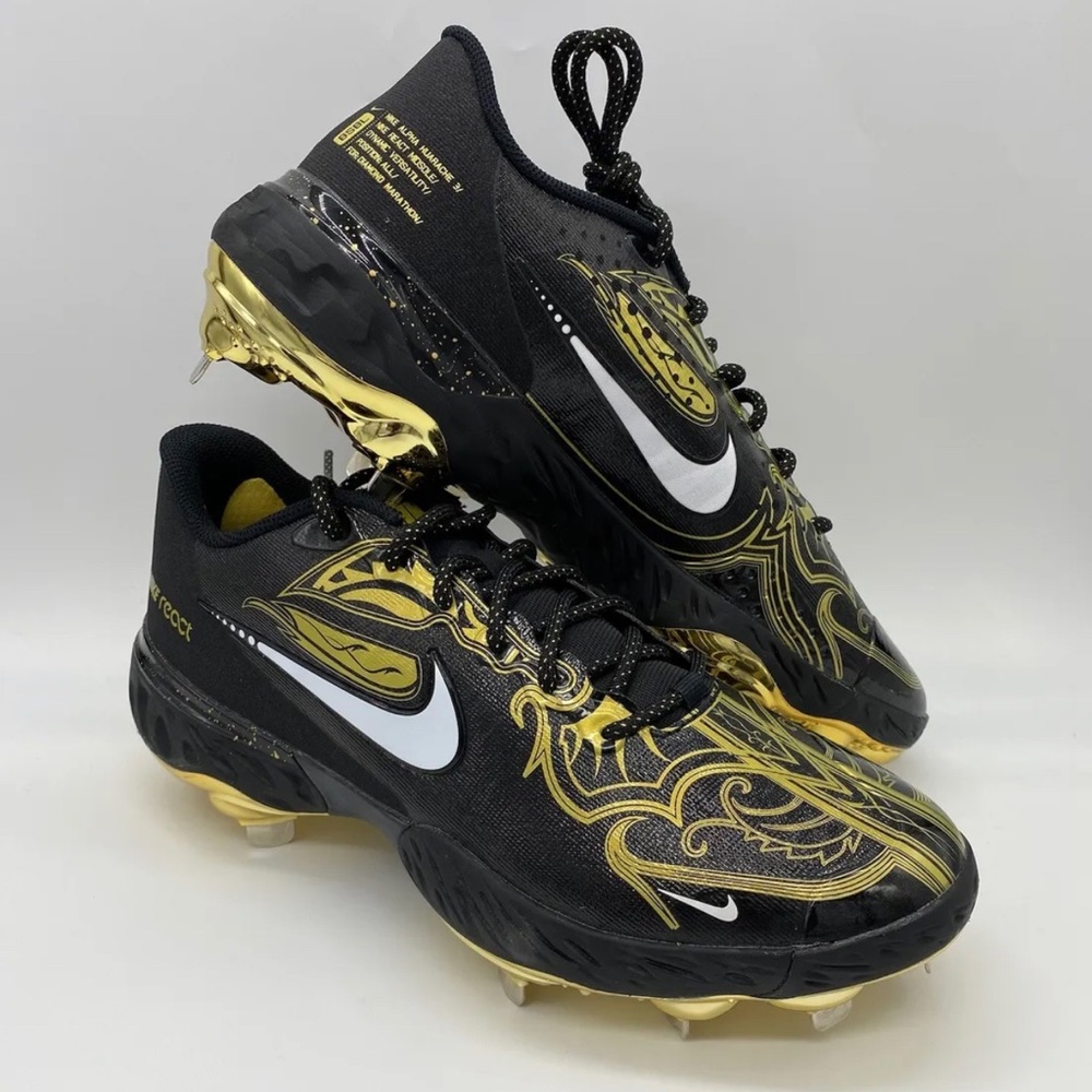 Nike Alpha Huarache Elite 3 Low Premium CV3553-001 Black/Gold Sz 13